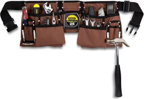 img 4 attached to 🔧 Adjustable 11-Pocket Brown and Black Heavy Duty Construction Tool Belt Work Apron with Quick Release Buckle - Fits Waist Sizes 33 to 52 Inches - Durable Tool Pouch