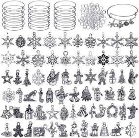 img 4 attached to 🎄 185-Piece Christmas Jewelry DIY Accessories Set with 50 Charms, 20 Antique Silver Snowflake Pendants, 15 Bracelets, and 100 Rings