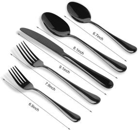 img 3 attached to Black 40-Piece Silverware Set with Elegant Organizer - Service for 8, Mirror Polished & Dishwasher Safe - Includes Knife, Fork, Spoon and 5-Compartment Non Slip Drawer Tray (Black)