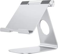 📱 adjustable tablet stand holder - omoton t1 aluminum ipad stand, desktop tablet dock cradle compatible with ipad air 4/mini, new ipad 10.2/9.7, ipad pro 11/12.9, samsung, nintendo and more - silver logo