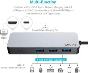 img 2 attached to ✨ EQUIPD 6-in-1 USB C Hub: 4K HDMI, 100W Power Delivery, Type C Data Port, 3x USB 3.0 - MacBook Pro 2017/2018, XPS, Chromebook, iPad Pro and More (Grey)