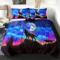 🐺 sleepwish galaxy wolf bedding twin set - comforter with 4 piece wolves howling bed set, featuring retro oil painting wolf design in purple blue and black - ideal for boys logo