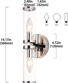 img 1 attached to Brushed Nickel 2-Light Bathroom Lights with Clear Cylinder Glass - Modern Wall Sconces by PAPAYA