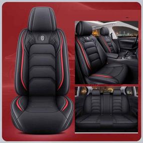 img 3 attached to 🚗 Universal Fit Comfortable Leather Auto Car Seat Covers - Full Set for 5 Seats (Black & Red)