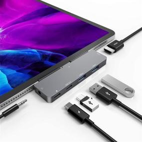 img 4 attached to 🔌 6-in-1 USB C Hub for iPad Pro 11/12.9" 2021 2020 2018 and iPad Air 4 - Adapter with 4K HDMI, 3.5mm Headphone Jack, 2 USB3.0 Ports, USB C PD Charging & Data, and USB C Earphone Jack