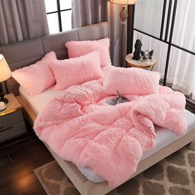img 3 attached to 🛏️ WERDIM Pink Fluffy Faux Fur Duvet Cover Set: Velvety Bedding with Button Closure in Queen Size - Includes Pillowcases