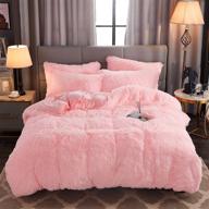 🛏️ werdim pink fluffy faux fur duvet cover set: velvety bedding with button closure in queen size - includes pillowcases logo