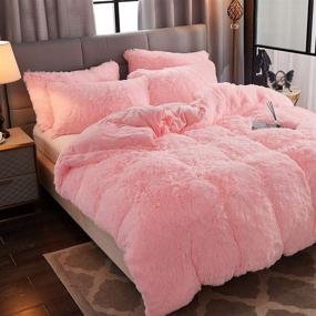 img 2 attached to 🛏️ WERDIM Pink Fluffy Faux Fur Duvet Cover Set: Velvety Bedding with Button Closure in Queen Size - Includes Pillowcases