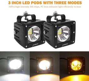 img 1 attached to 🚚 Auxbeam 3 Inch LED Pods - 16w LED Light Fog Lights with Amber/White Modes - Square Cube Lights Spot Beam Driving Light - Waterproof for Offroad Truck, 4WD, SUV, ATV, UTV