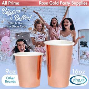 img 1 attached to 🌹 All Prime Rose Gold Party Pack: Plates, Napkins, Cups, Straws for 24 Guests - 146 Pieces Foil Enhanced Rose Gold Paper Salad/Dessert Dinner Plates Cups Napkins Straws; Perfect Rose Gold Bachelorette Party Supplies