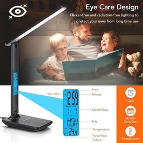 img 2 attached to 💡 Wireless Charger Desk Lamp with Dimmable Eye-Protection, USB Charging Port, Adjustable Foldable Design, Clock, Alarm, Date, Temperature Display, and Adapter - Perfect Eye-Caring Office Lamp