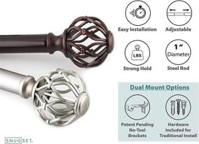 img 3 attached to 🪜 SnugSet Easy Install, Tool-Free Option, Adjustable 72-144 Inch Steel Rod, 1 Inch Diameter, 4 Brackets, Supports Heavy Fabrics, Decorative Nickel Cage Ball Finial