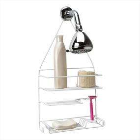img 1 attached to 🛁 Bath Bliss Cloth Loofah Shower Caddy - 3 Tier Shelves, Soap Dish, Toothbrush Razor Slots, Wash Cloth Luffa Hook - White