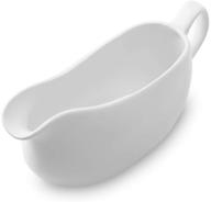 nucookery large 14 oz gravy boat: white porcelain saucier with dripless lip spout for gravy, sauces, dressings, milk & more - microwave & freezer safe logo