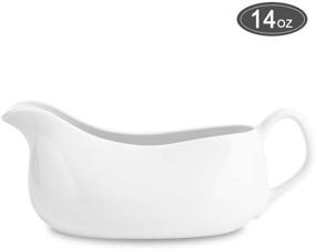 img 2 attached to Nucookery Large 14 Oz Gravy Boat: White Porcelain Saucier with Dripless Lip Spout for Gravy, Sauces, Dressings, Milk & More - Microwave & Freezer Safe