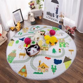 img 4 attached to 🏠 Multi-Purpose Winthome Baby Kids Play Mat with Toys Storage Organizer - Soft, Washable & Foldable - Ideal for Children Play Rugs - Extra Large 59 inch Diameter (House Design)