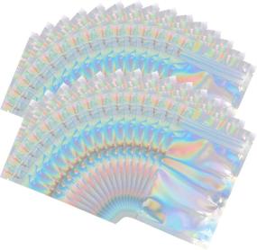 img 4 attached to 🌟 100 Pieces Mylar Holographic Resealable Bags - Smell Proof Foil Pouch Ziplock Bags (Party Favor Food Storage, Holographic Color)