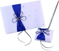💙 blue wedding guest book and pen set with double heart rhinestone decor - ideal for wedding party decorations and signatures logo