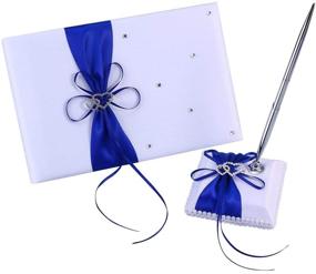 img 4 attached to 💙 Blue Wedding Guest Book and Pen Set with Double Heart Rhinestone Decor - Ideal for Wedding Party Decorations and Signatures