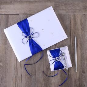 img 2 attached to 💙 Blue Wedding Guest Book and Pen Set with Double Heart Rhinestone Decor - Ideal for Wedding Party Decorations and Signatures