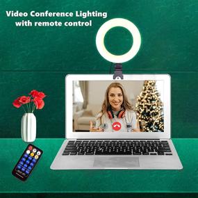 img 3 attached to 🔆 Wireless Remote Ring Light for Computer Laptop Video Conferencing, Zoom Calls, with Clip, 3 Dimmable Color Options, 9 Brightness Levels, and Bonus Blue Cleaning Cloth