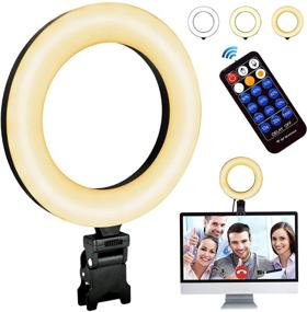 img 4 attached to 🔆 Wireless Remote Ring Light for Computer Laptop Video Conferencing, Zoom Calls, with Clip, 3 Dimmable Color Options, 9 Brightness Levels, and Bonus Blue Cleaning Cloth