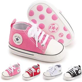 img 4 attached to Soft Sole High-Top Ankle Canvas Sneakers for Baby Boys and Girls - Perfect First Walkers Crib Shoes