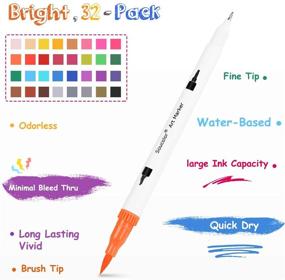 img 3 attached to 🖌️ Soucolor Dual Tip Brush Markers Pens - 32 Fineliner Point and Brush Marker Set for Journaling, Hand Lettering, Adult Coloring Book, Note Taking, Writing, Drawing, Sketching, Planner