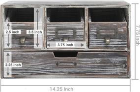 img 1 attached to 🗄️ Rustic Torched Wood Desktop Organizer Box with Multiple Compartment Drawers, Craft Supplies Storage Cabinet - 4 Drawers