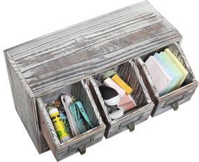 img 2 attached to 🗄️ Rustic Torched Wood Desktop Organizer Box with Multiple Compartment Drawers, Craft Supplies Storage Cabinet - 4 Drawers