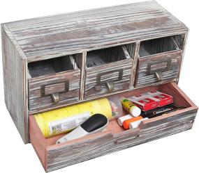 img 3 attached to 🗄️ Rustic Torched Wood Desktop Organizer Box with Multiple Compartment Drawers, Craft Supplies Storage Cabinet - 4 Drawers