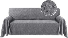 img 4 attached to 🛋️ Turquoize Cotton Grey Sofa Cover - Couch Protector and Throw Cover for Sectional Couches. Washable and Durable Sofa Couch Cover, Designed with Geometrical Woven Jacquard Fabric. Perfect for Dog Owners. Available in XX-Large size in Grey.