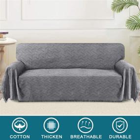 img 3 attached to 🛋️ Turquoize Cotton Grey Sofa Cover - Couch Protector and Throw Cover for Sectional Couches. Washable and Durable Sofa Couch Cover, Designed with Geometrical Woven Jacquard Fabric. Perfect for Dog Owners. Available in XX-Large size in Grey.