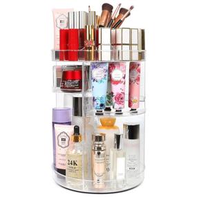 img 4 attached to 💄 Kootek Rotating Makeup Organizer - 360° Spinning Storage Rack for Cosmetics - Adjustable Swivels, Large Capacity Holder with 4 Layers - Clear