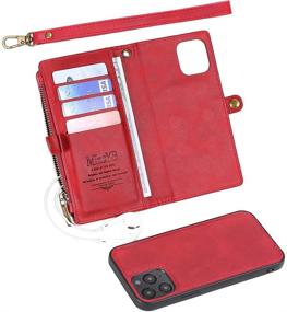 img 1 attached to 📱 Red MInCYB Case: iPhone 12 Pro Max Leather Wallet Case with Wristlet Strap - 2 in 1 Zipper Detachable Magnetic Flip Folio Covers - Suitable for Apple iPhone 12 Pro Max