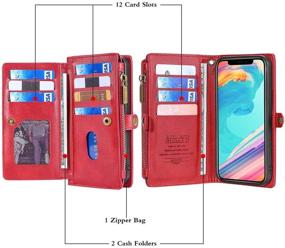 img 2 attached to 📱 Red MInCYB Case: iPhone 12 Pro Max Leather Wallet Case with Wristlet Strap - 2 in 1 Zipper Detachable Magnetic Flip Folio Covers - Suitable for Apple iPhone 12 Pro Max