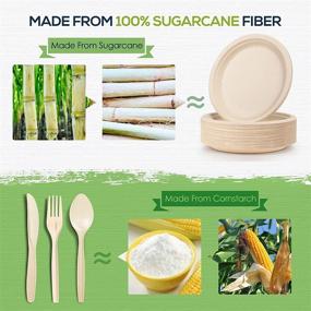 img 2 attached to 🍽️ 200Pcs Gezond Disposable Paper Plates Set, 9-inch Compostable Plate Utensils Eco Friendly Dinnerware Set Includes Biodegradable Plates, Forks, Knives, and Spoons for Party Camping, 50 Each