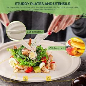 img 1 attached to 🍽️ 200Pcs Gezond Disposable Paper Plates Set, 9-inch Compostable Plate Utensils Eco Friendly Dinnerware Set Includes Biodegradable Plates, Forks, Knives, and Spoons for Party Camping, 50 Each