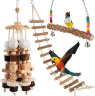 set of 3 large parrot toys: natural wood blocks, ladder swing stand – perfect for african grey, cockatoos, amazon parrots, and other large/medium birds logo