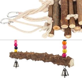 img 1 attached to Set of 3 Large Parrot Toys: Natural Wood Blocks, Ladder Swing Stand – Perfect for African Grey, Cockatoos, Amazon Parrots, and Other Large/Medium Birds
