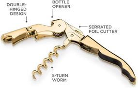 img 3 attached to 🍾 24k Gold Plated Signature Double Hinged Corkscrew Wine Bottle Opener with Foil Cutter - Waiter’s Corkscrew Wine Key, 4.75" for Improved SEO