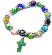 🌸 agate flowers beads cross bracelet: nazareth store catholic rosary bangle, jerusalem religious christian gifts for girls, boys, women & men logo