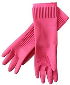 img 2 attached to 🧤 XL Pink Komax Rubber Latex Gloves for Kitchen, Long Washing, Cleaning, Skincare