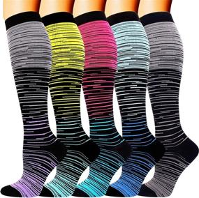 img 4 attached to 🧦 High-quality Multicoloured Compression Socks 20-30 mmHg - 5 Pairs for Running, Nurses, Flight, Pregnancy (Men/Women - S/M)