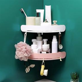 img 1 attached to Adhesive Corner Shower Caddy Bathroom Shelf with Hooks - Wall Mounted Organizer for Bathroom Kitchen Toilet, Shower Storage Basket Rack without Drilling