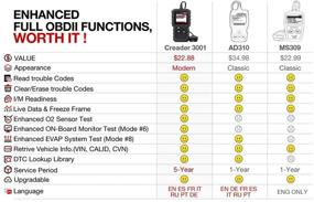 img 3 attached to LAUNCH CReader 3001 OBD2 Code Reader: Чтение кодов ошибок двигателя, просмотр мгновенных данных, проверка готовности I/M, поддержка тестирования датчиков O2 и испарительной системы.