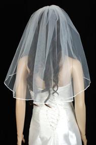 img 1 attached to 💍 Ivory 1 Tier Shoulder Length Bridal Wedding Veil with 1/8in Satin Ribbon Edge