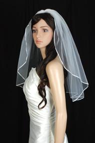 img 2 attached to 💍 Ivory 1 Tier Shoulder Length Bridal Wedding Veil with 1/8in Satin Ribbon Edge