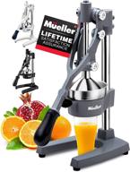 🍊 mueller professional citrus juicer - heavy duty manual orange juicer and lime squeezer press stand - premium quality metal lemon squeezer - gray logo