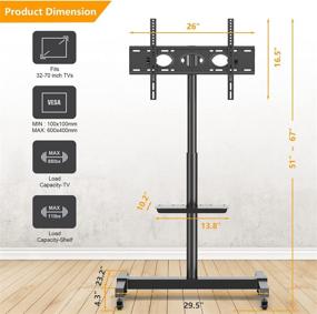 img 2 attached to 📺 Large Portable Rolling TV Stand with Wheels - Height Adjustable Floor Stand for 32-70 Inch Flat Screens including a Laptop Shelf - Display Trolley by 5Rcom